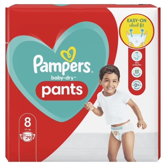 Couches-culotte taille 8 : 17 kg et + baby dry PAMPERS : le paquet de 27  couches à Prix Carrefour
