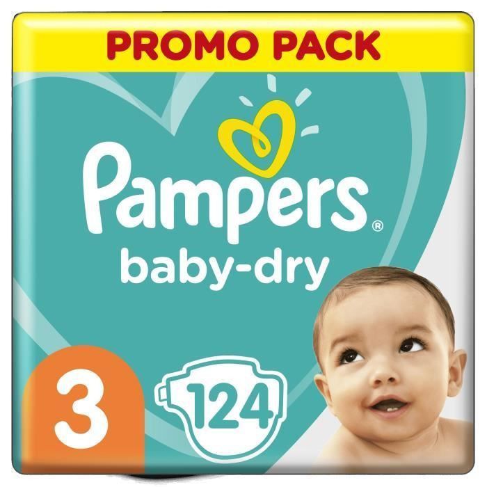 Pampers Baby-Dry Taille 3, 124 Couches - Photo n°1