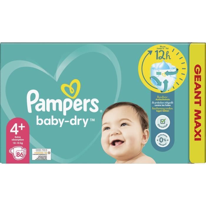 PAMPERS Baby-Dry Taille 4+ - 86 Couches - Photo n°2