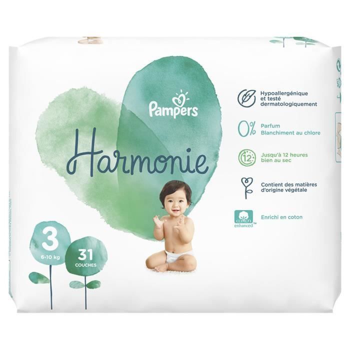 PAMPERS Couches Harmonie taille 3 6-10 kg - 31 couches - Photo n°1