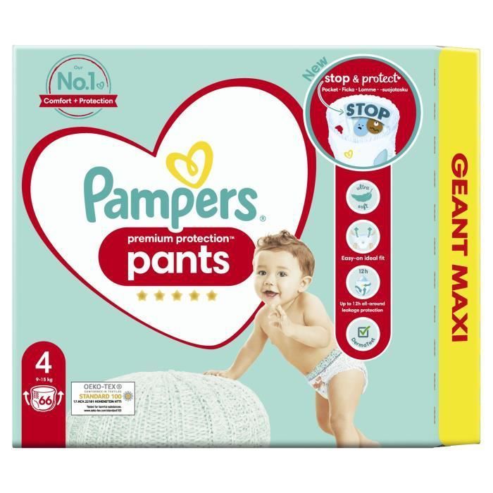 PAMPERS Premium Protection Pants Taille 4 - 66 Couches-culottes - Photo n°1