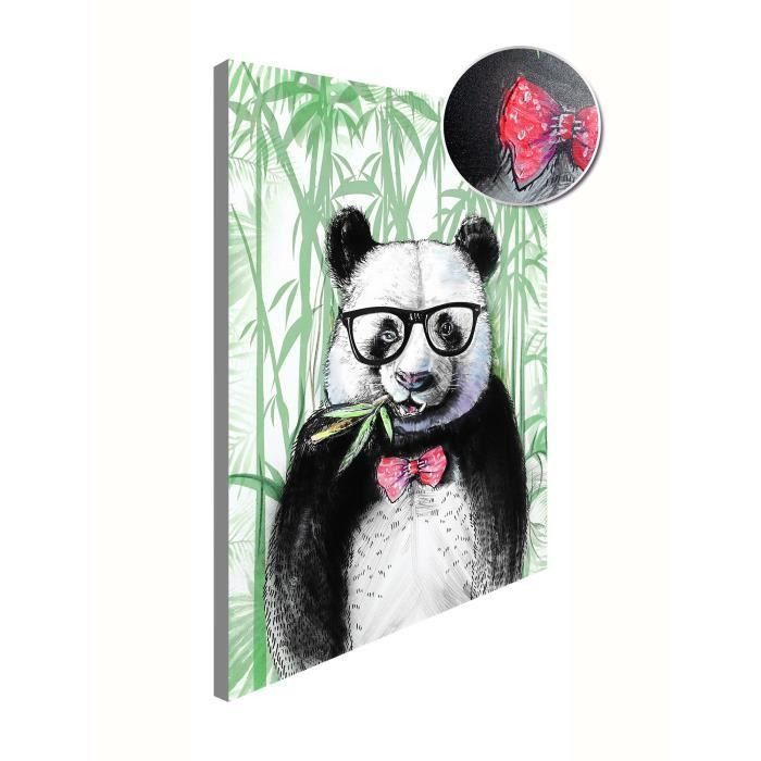 PANDA Toile peinte pré-imprimée Crazy Panda - 65x95 cm - Retouché a la main sur chassis Mdf - Photo n°3