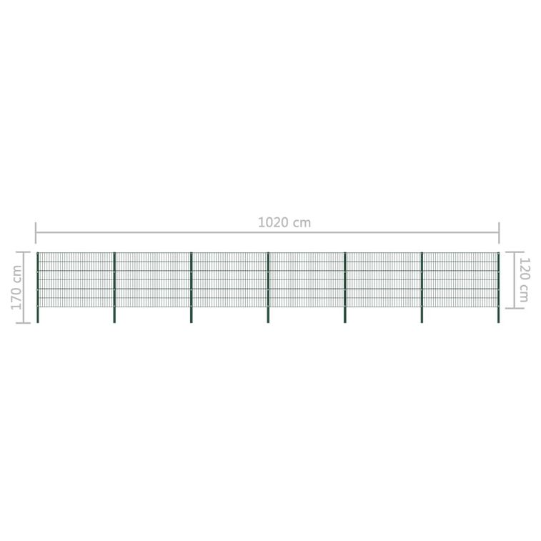 Panneau de clôture avec poteaux Fer 10,2 x 1,2 m Vert - Photo n°5