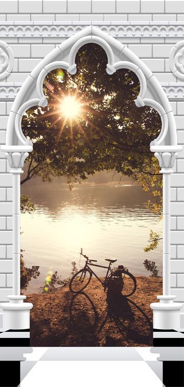 Papier-peint pour porte Photo wallpaper Gothic arch and lake I - Photo n°2