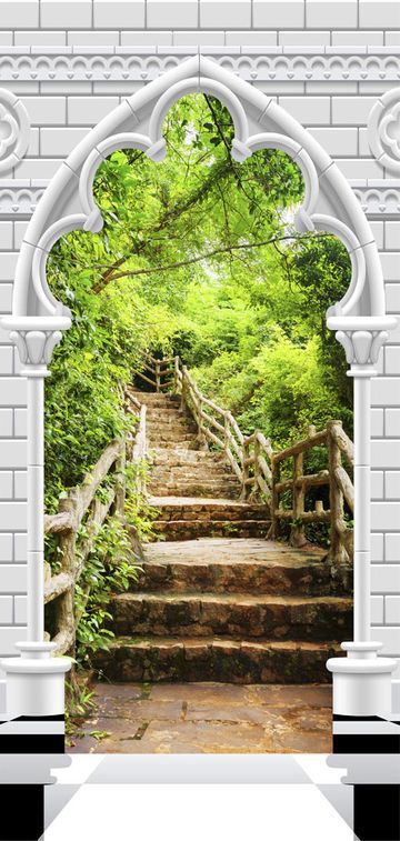 Papier-peint pour porte Photo wallpaper Gothic arch and stone staircase I 2 - Photo n°2