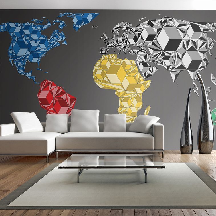Papier peint XXL Map of the World colorful solids - Photo n°1