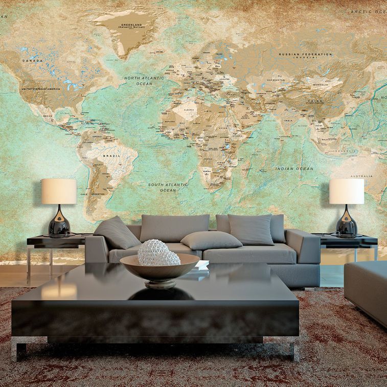 Papier peint XXL Turquoise World Map II - Photo n°1
