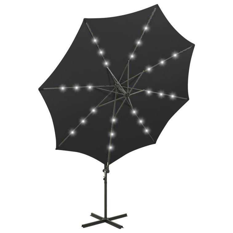 Parasol déporté avec mât et lumières LED Noir 300 cm 3 - Photo n°6
