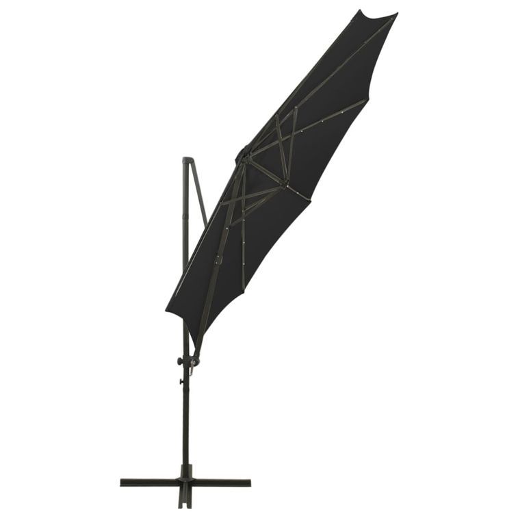 Parasol déporté avec mât et lumières LED Noir 300 cm 3 - Photo n°8