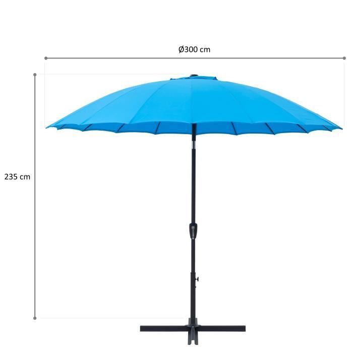 Parasol droit type Shanghai diametre 3m inclinable - Mât aluminium et toile polyester 180g - Bleu - AURINKO - Photo n°4