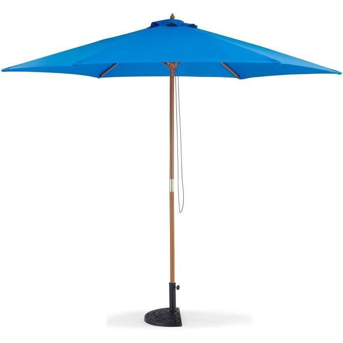Parasol en bois rond et polyester 160g/m² - Arc 3 m - Bleu profond - Photo n°2