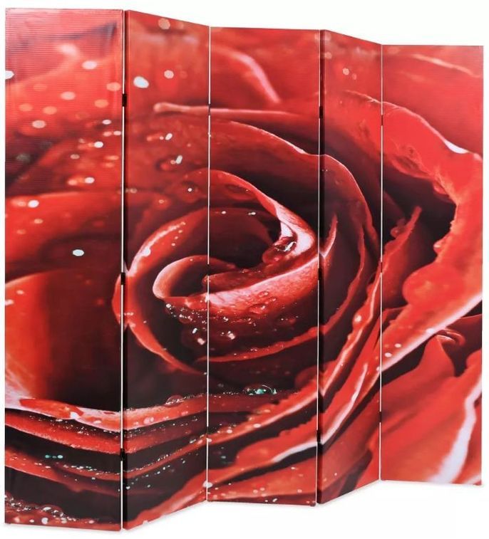 Paravent décoratif imprimé 5 volets bois et tissu Roses - Photo n°3