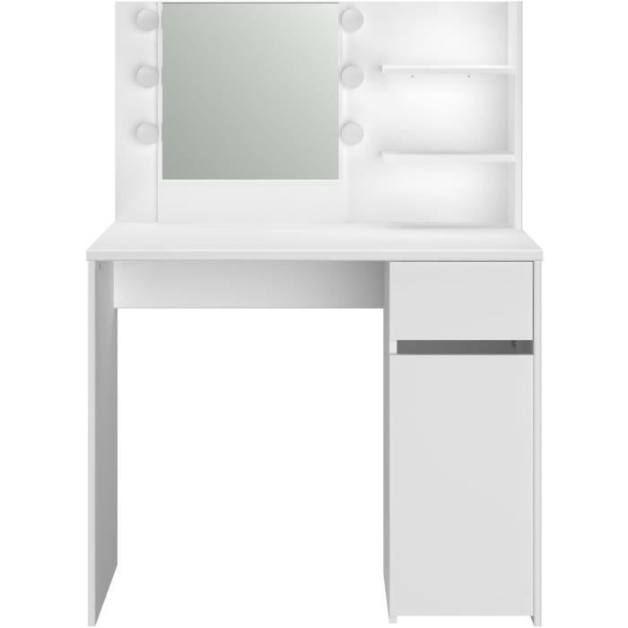 PARISOT Coiffeuse ESTEE Miroir avec globes Leds 1 tiroir et 1 porte blanc - L91xP50xH125 cm - Photo n°1