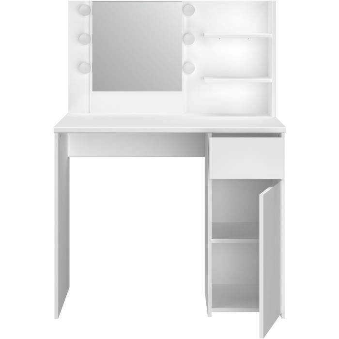 PARISOT Coiffeuse ESTEE Miroir avec globes Leds 1 tiroir et 1 porte blanc - L91xP50xH125 cm - Photo n°6