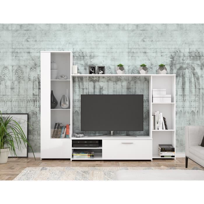 Paroi meuble TV - Blanc mat - L 220,4 x P41,3 x H177,5 cm - Photo n°2