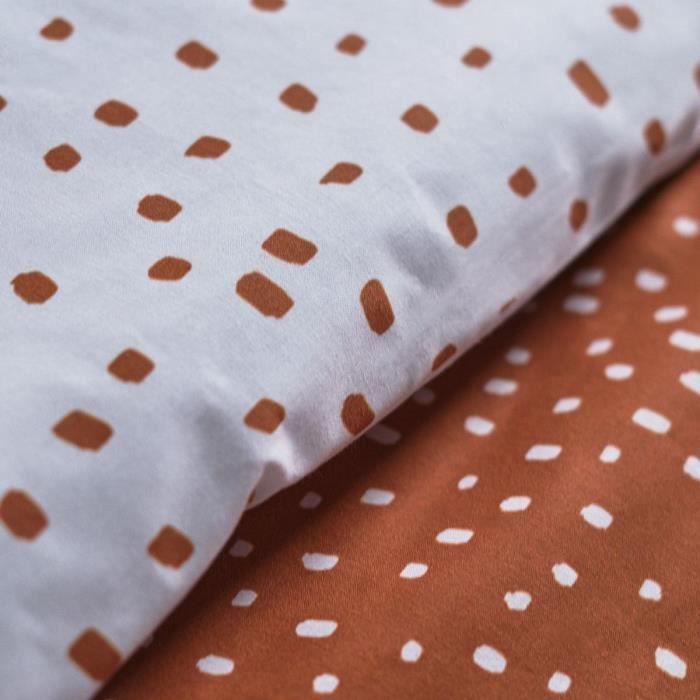 Parure de lit Funny - 1 personne - 140 x 200 cm - 100% coton - Orange et  blanc Motif Enfant - TODAY