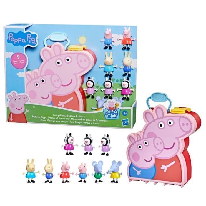 Peppa Pig Peppa's Adventures Mallette Peppa, George et leurs amis, jouet préscolaire, 9 figurines avec les soeurs Zebra - Photo n°1