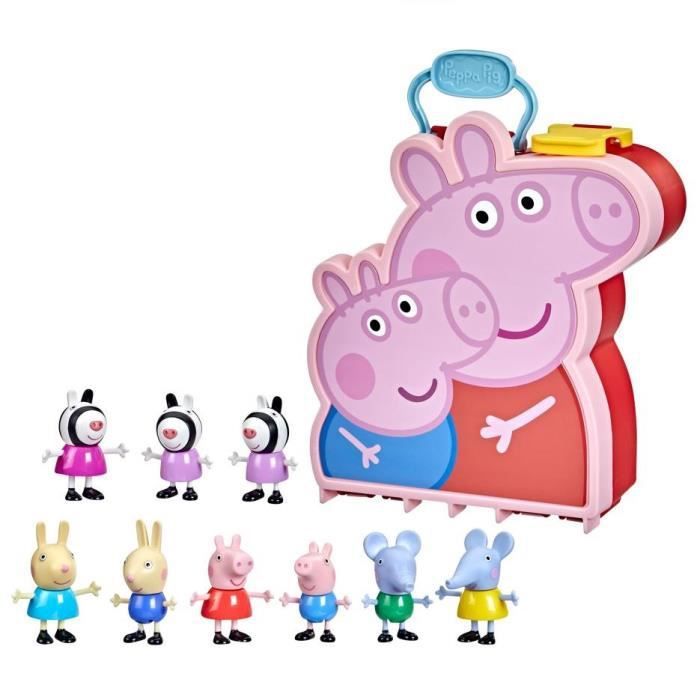 Peppa Pig Peppa's Adventures Mallette Peppa, George et leurs amis, jouet préscolaire, 9 figurines avec les soeurs Zebra - Photo n°2