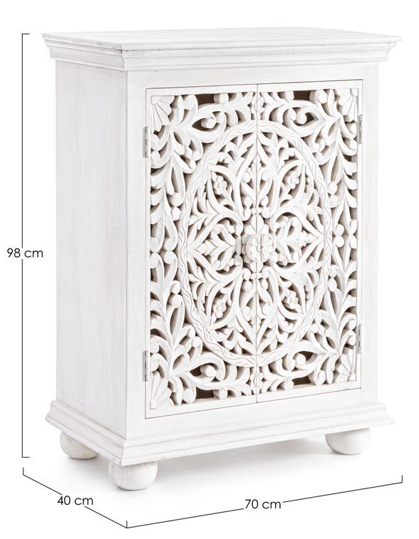 Petit meuble artisanal 2 portes bois massif blanc Nina 70 cm - Photo n°6