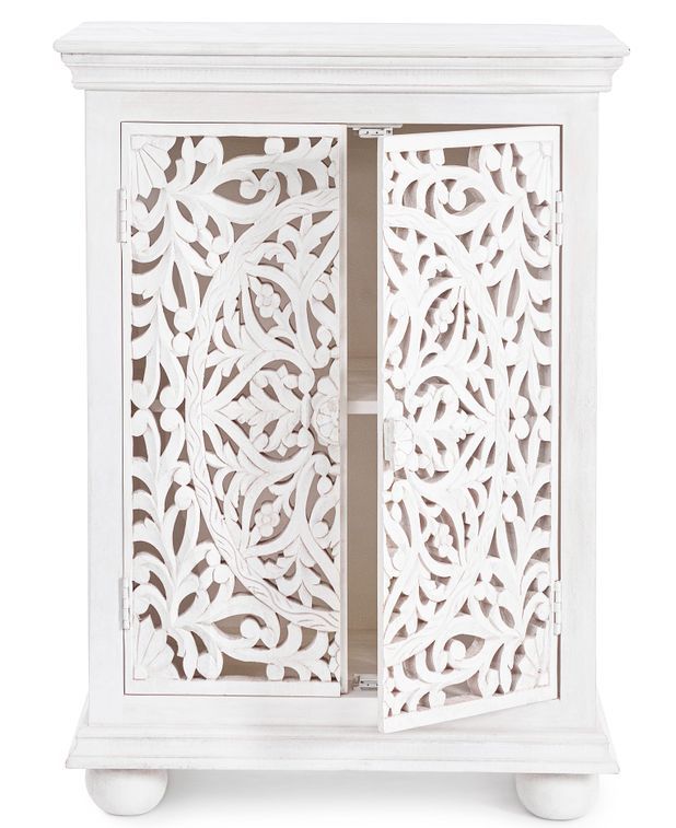Petit meuble artisanal 2 portes bois massif blanc Nina 70 cm - Photo n°3