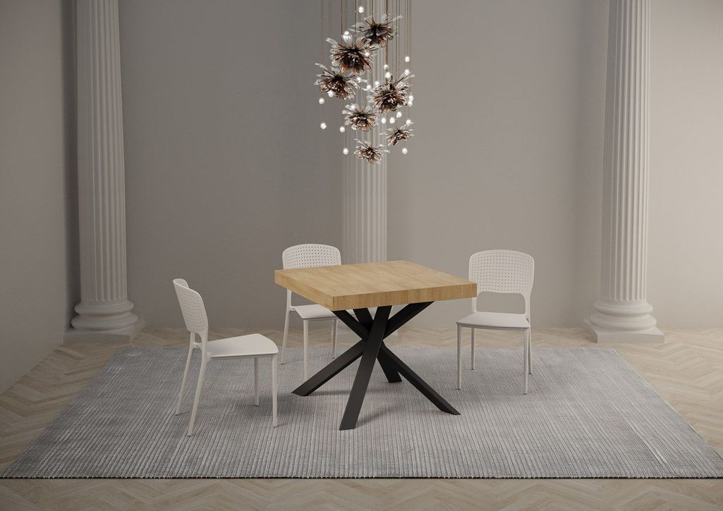 Petit table carrée extensible 90x90 à 194 cm chêne clair et anthracite Karzy - Photo n°4