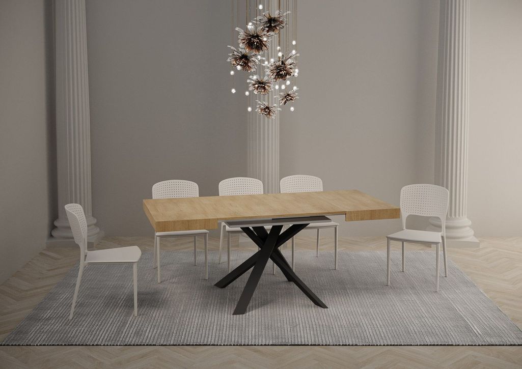 Petit table carrée extensible 90x90 à 194 cm chêne clair et anthracite Karzy - Photo n°3