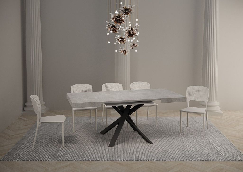 Petit table carrée extensible 90x90 à 194 cm gris ciment et anthracite Karzy - Photo n°2