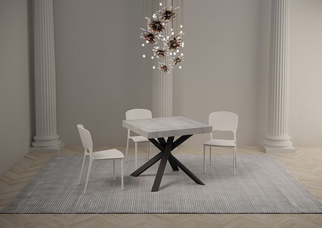 Petit table carrée extensible 90x90 à 194 cm gris ciment et anthracite Karzy - Photo n°3