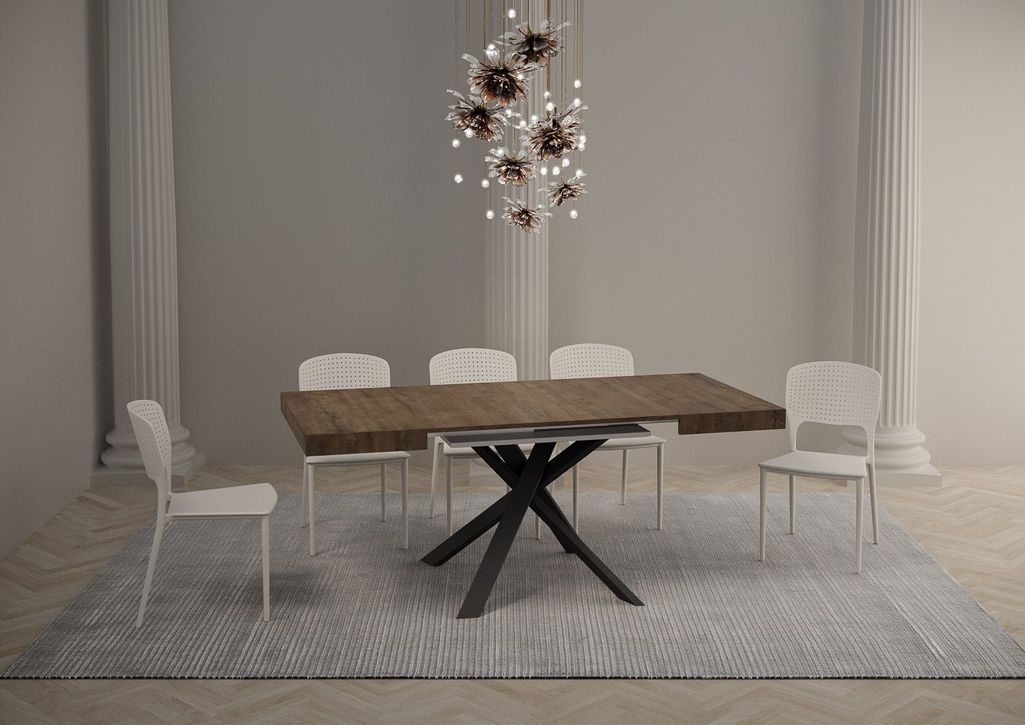 Petit table carrée extensible 90x90 à 194 cm marron et anthracite Karzy - Photo n°2
