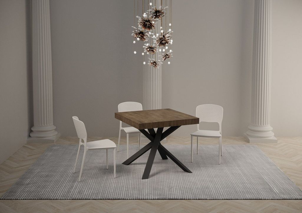 Petit table carrée extensible 90x90 à 194 cm marron et anthracite Karzy - Photo n°3