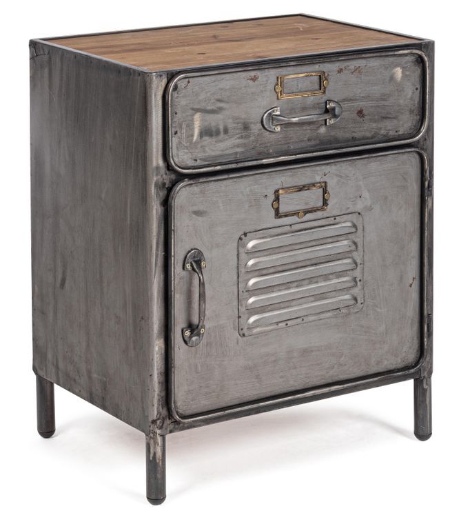 Petite armoire basse vintage acier argenté 1 porte 1 tiroir Zaka 45 cm - Photo n°3