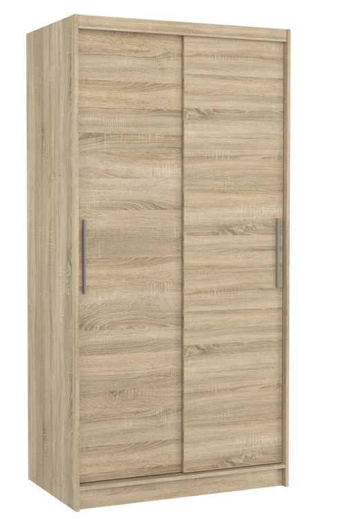 Petite armoire de chambre à coucher bois clair 2 portes coulissantes Kilane 100 cm - Photo n°1