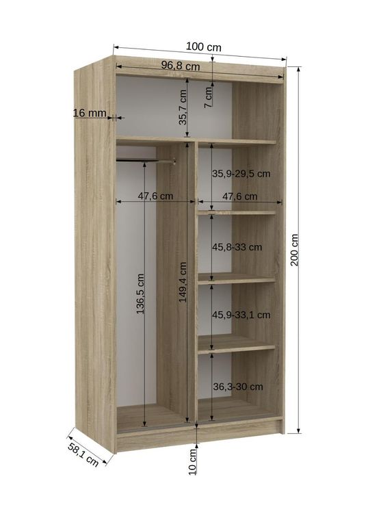Petite armoire de chambre à coucher bois clair 2 portes coulissantes Kilane 100 cm - Photo n°4