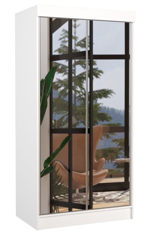Petite armoire de chambre blanche avec 2 portes coulissantes miroir Luiza 100 cm - Photo n°1