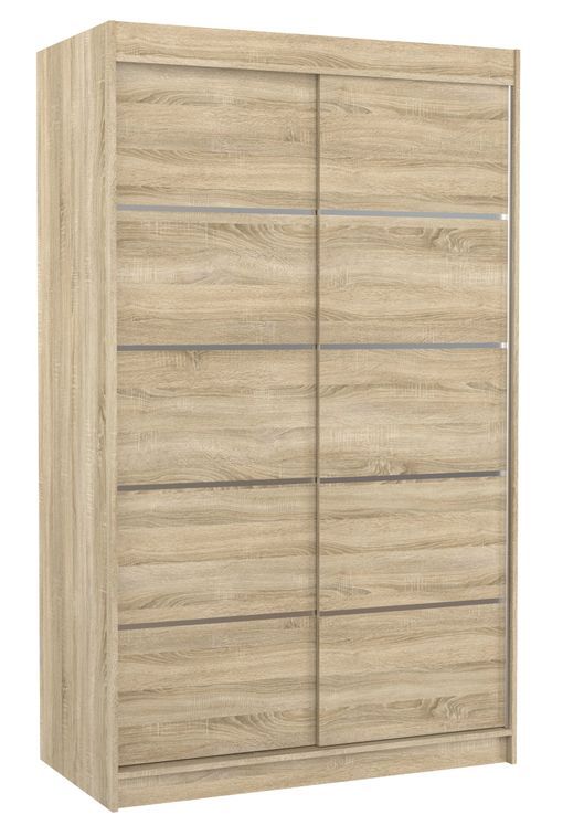 Petite armoire de chambre bois clair avec 2 portes coulissantes Benko 120 cm - Photo n°1