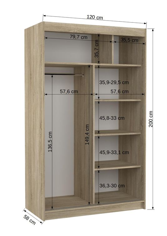 Petite armoire de chambre bois clair avec 2 portes coulissantes Benko 120 cm - Photo n°3