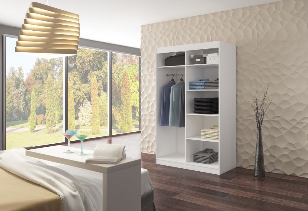 Petite armoire de chambre bois clair avec 2 portes coulissantes Benko 120 cm - Photo n°5