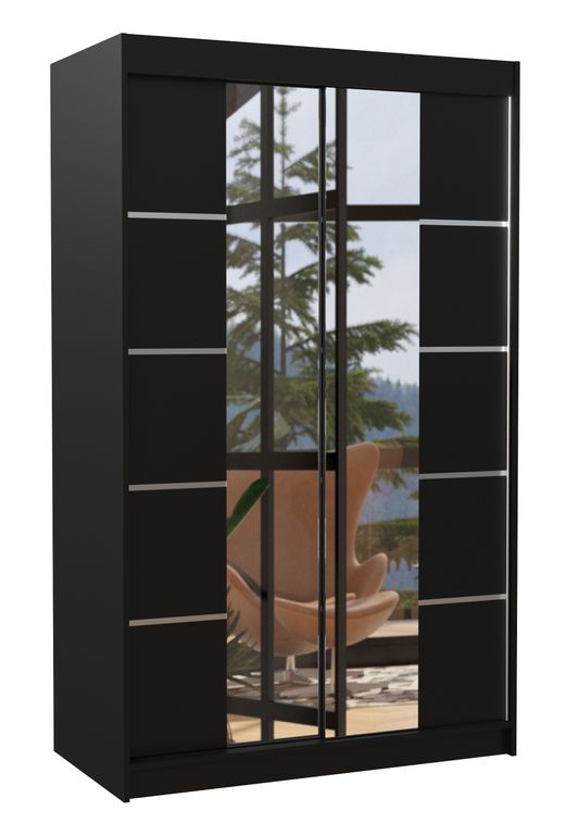 Petite armoire design de chambre à coucher 2 portes coulissantes noir et miroir Kinzo 120 cm - Photo n°1