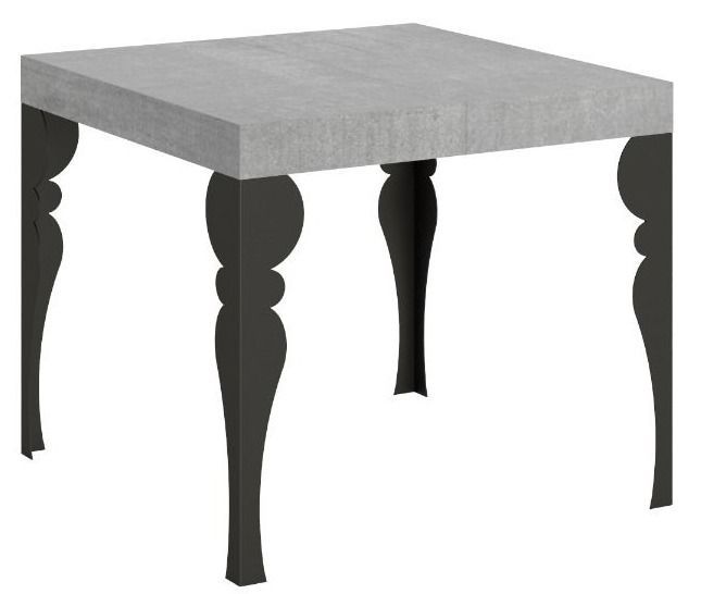 Petite table carrée 90/90 cm extensible 10 personnes 90 à 246 cm gris béton et pieds gris foncé Kalane - Photo n°1