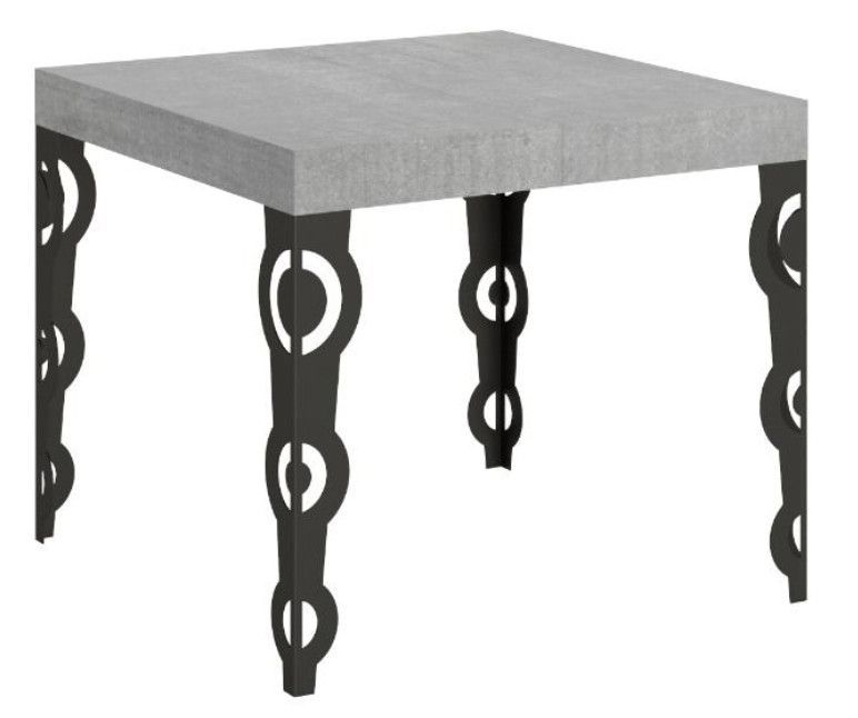 Petite table carrée 90x90 cm extensible 10 personnes 90 à 246 cm gris béton et pieds métal anthracite Kazay - Photo n°1