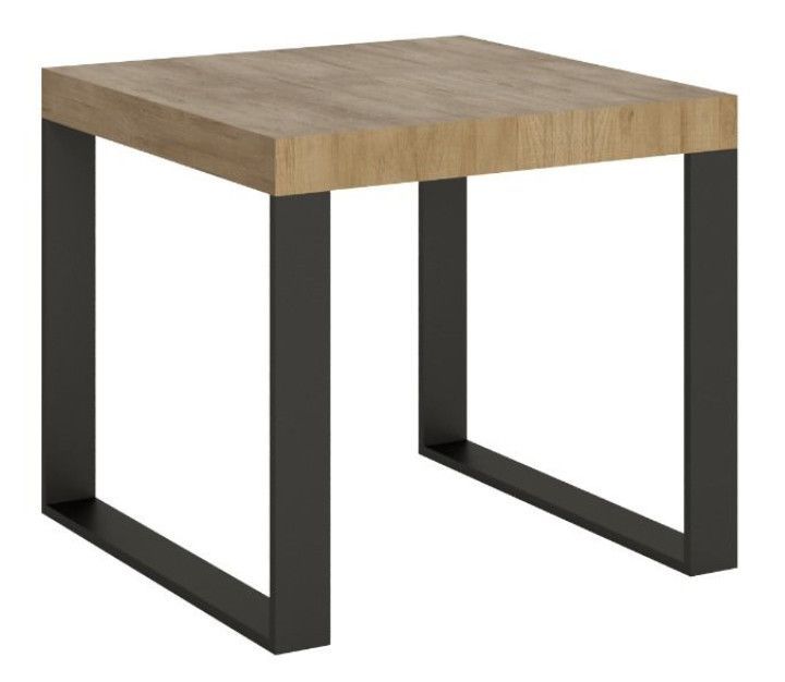 Petite table carrée extensible 90 à 246 cm chêne clair et pieds métal anthracite Tiroz - Photo n°1