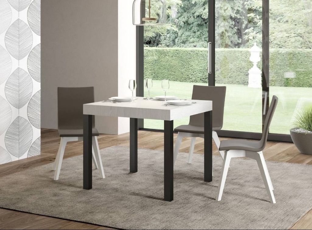 Petite table carrée extensible 90x90/246 cm blanche et métal anthracite Karry - Photo n°2
