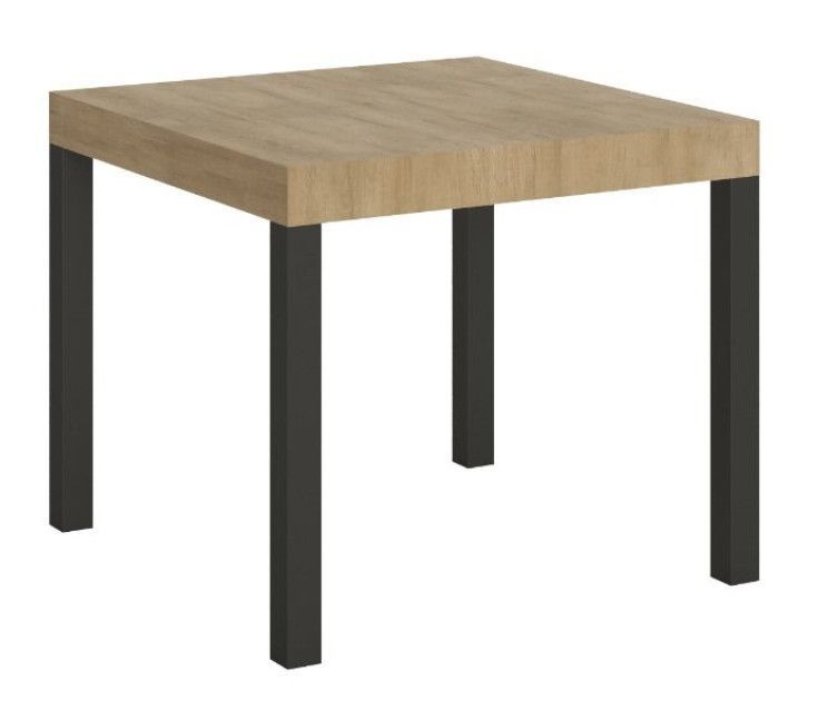 Petite table carrée extensible 90x90/246 cm bois clair et métal anthracite Karry - Photo n°1