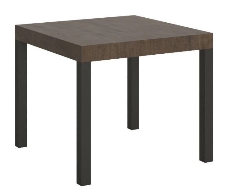 Petite table carrée extensible 90x90/246 cm bois foncé et métal anthracite Karry - Photo n°1