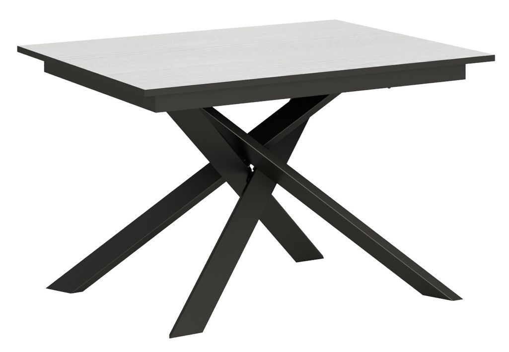 Petite table extensible L 120 à 180 cm blanche et pieds entrelacés métal anthracite Gary - Photo n°1