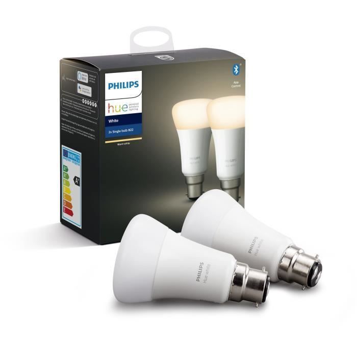 PHILIPS HUE Pack de 2 ampoules White - 9,5 W - B22 - Bluetooth - Photo n°1
