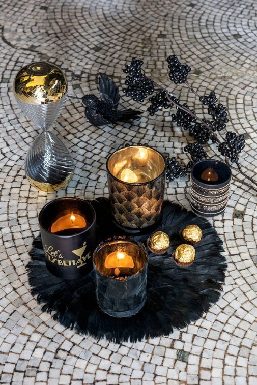 Photophore verre noir et paillettes dorées Ysarg - Photo n°3