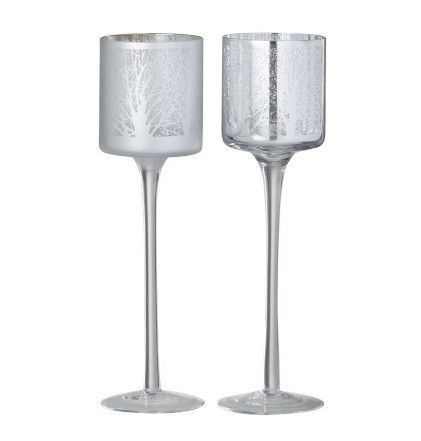 Photophores verre blanc et argenté Licia H 25 cm - Lot de 2 - Photo n°1