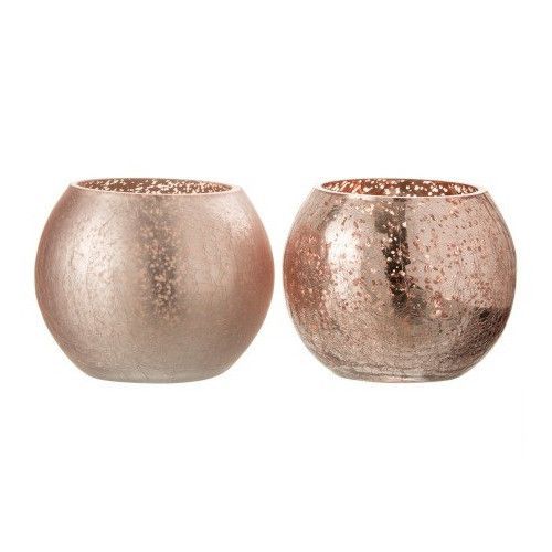 Photophores verre craquelé rose Uchi H 9 cm - Lot de 2 - Photo n°1