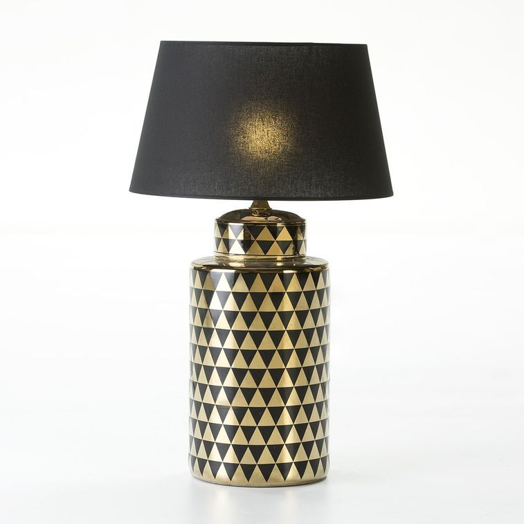 Pied de lampe en céramique motifs damiers noirs et dorés Charlie - Photo n°1